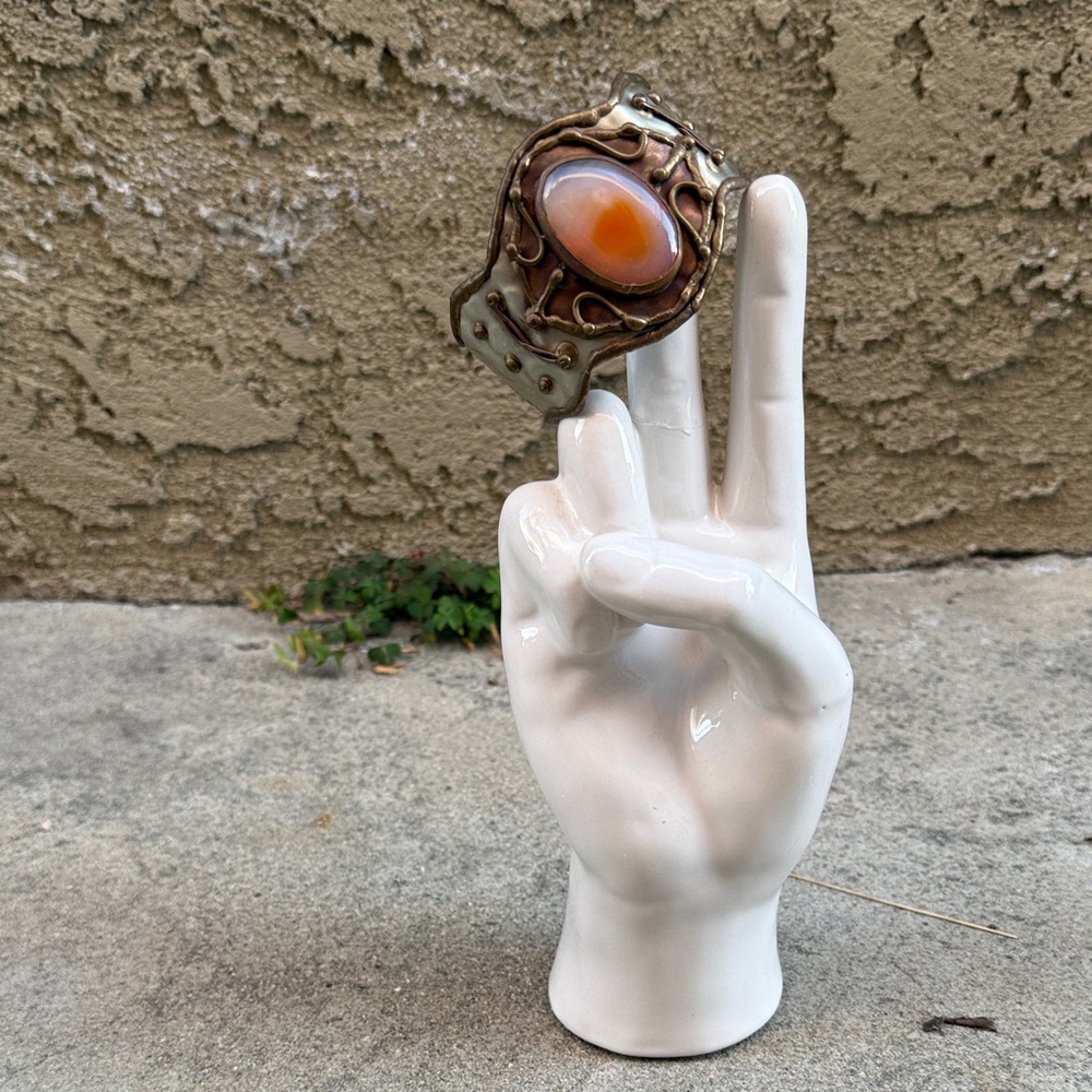 Vintage, Metal Cuff, Pink Oval Stone